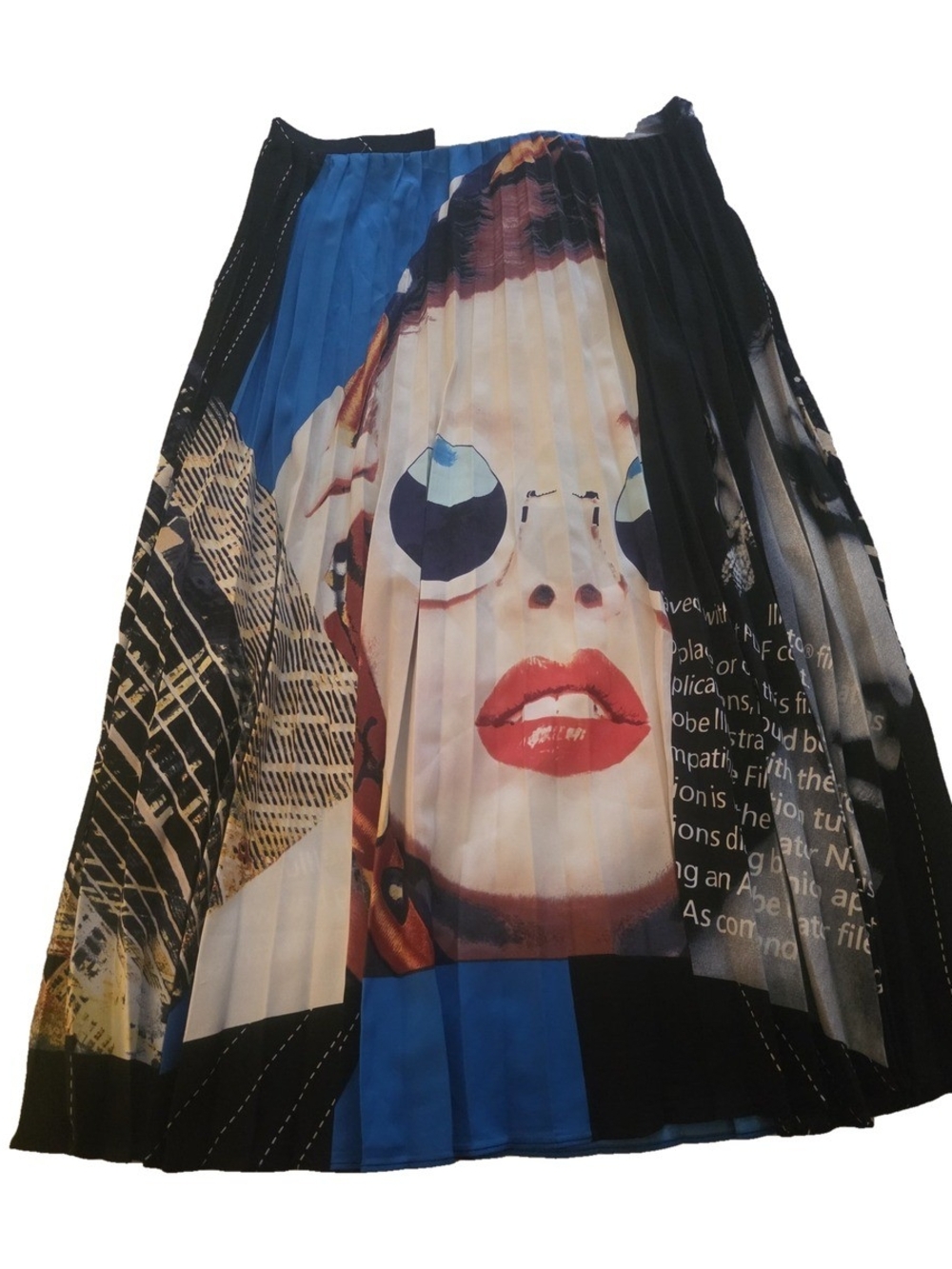 Bold Graphic Pleated Midi Skirt in Blue and Black